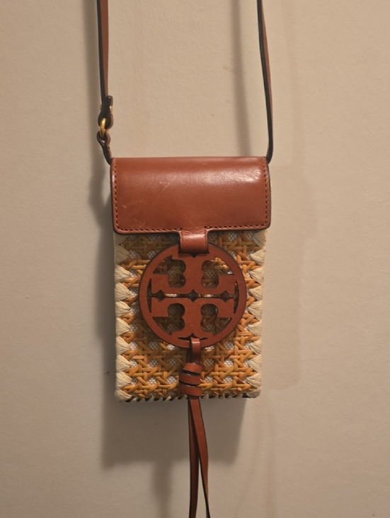Tory Burch Handbags - Tory Burch Brown Crossbody Phone Bag with Woven Detail